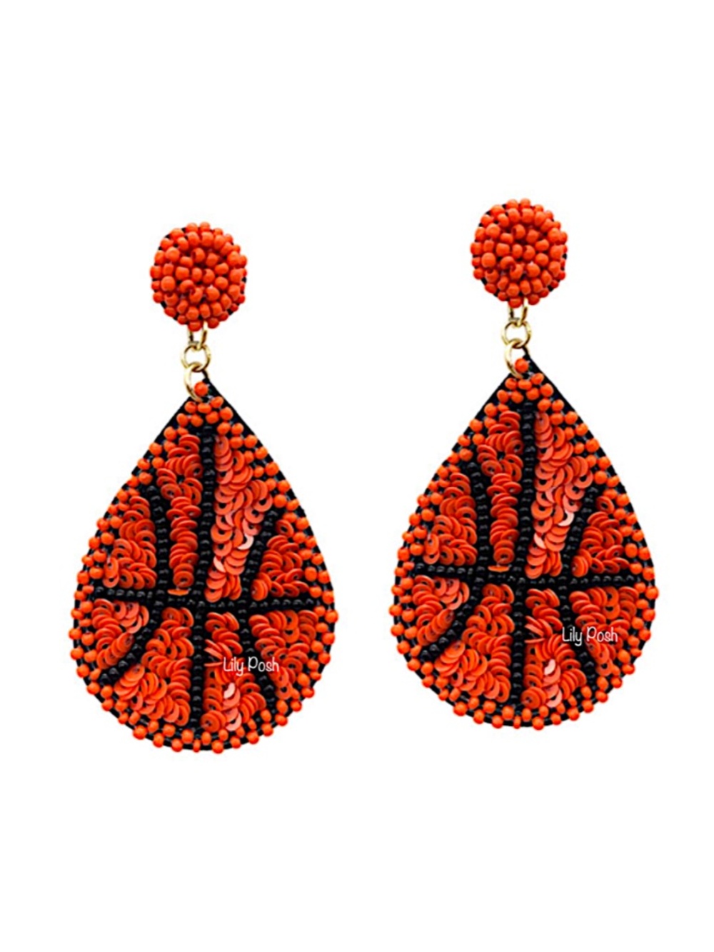 Sequin Basketball Earring, Seed Bead Game Day Earring